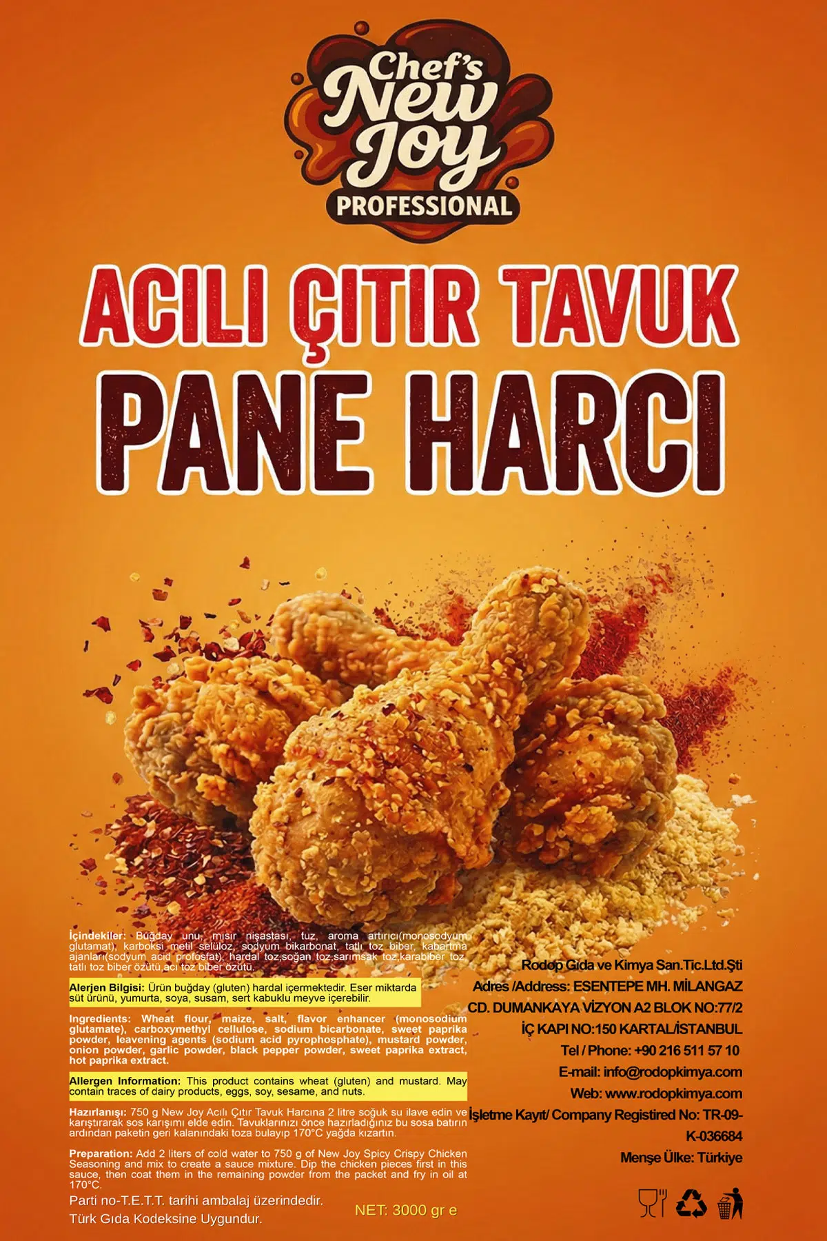 Acılı Çıtır Tavuk Pane Harcı 3000 gr