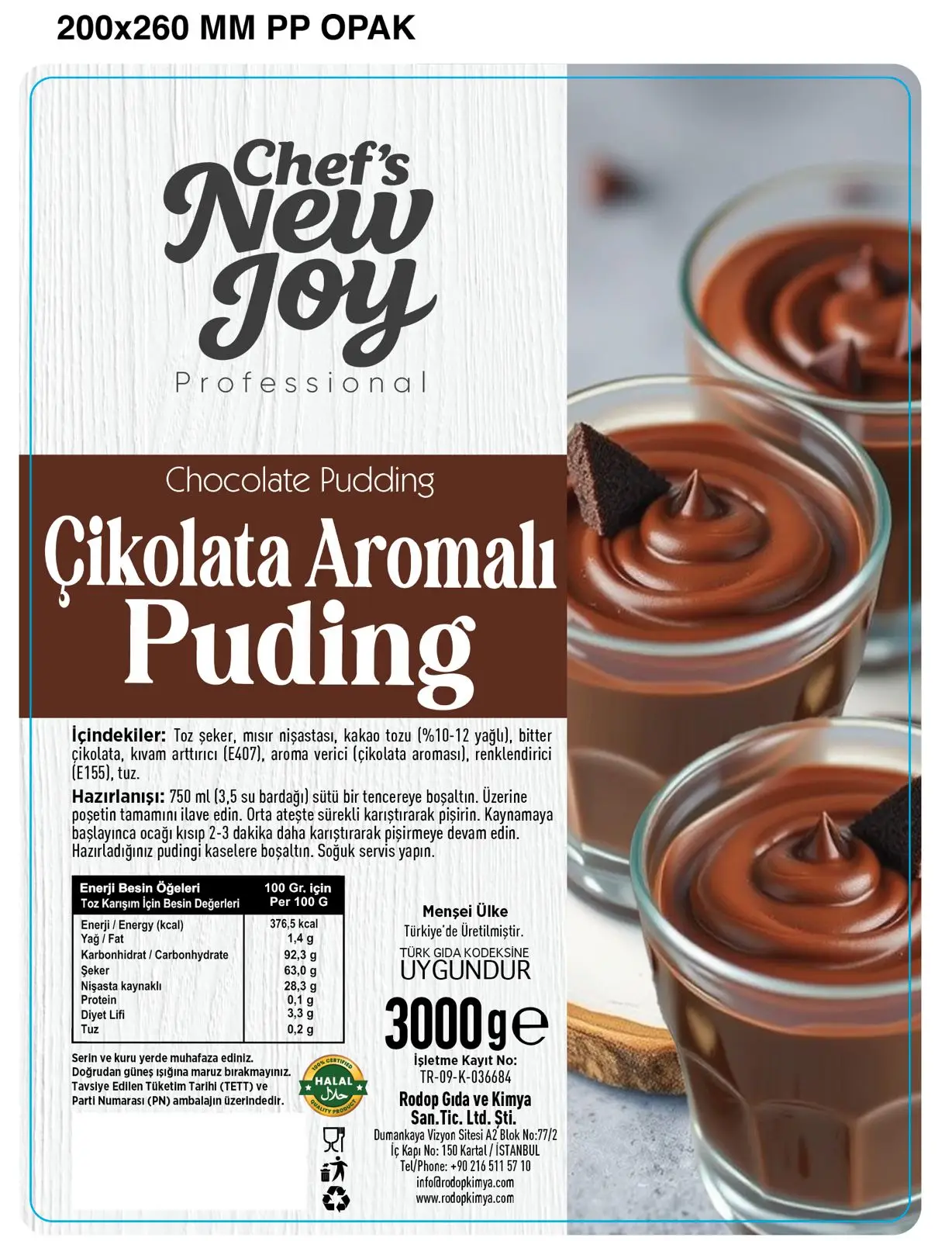 Çikolata Aromalı Puding 3000 gr Chocolate Pudding