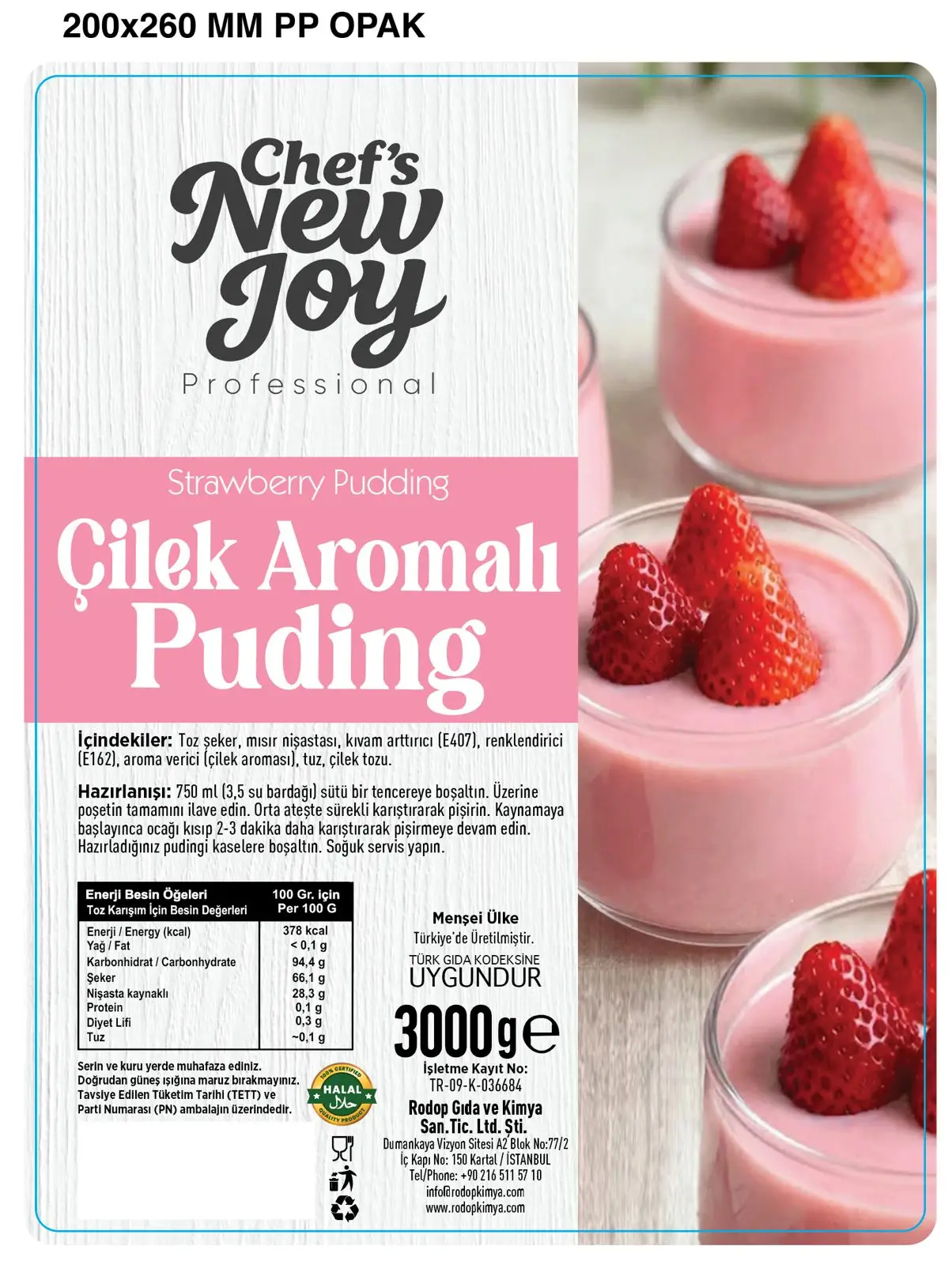 Çilekli Puding 3000 gr Strawberry Pudding