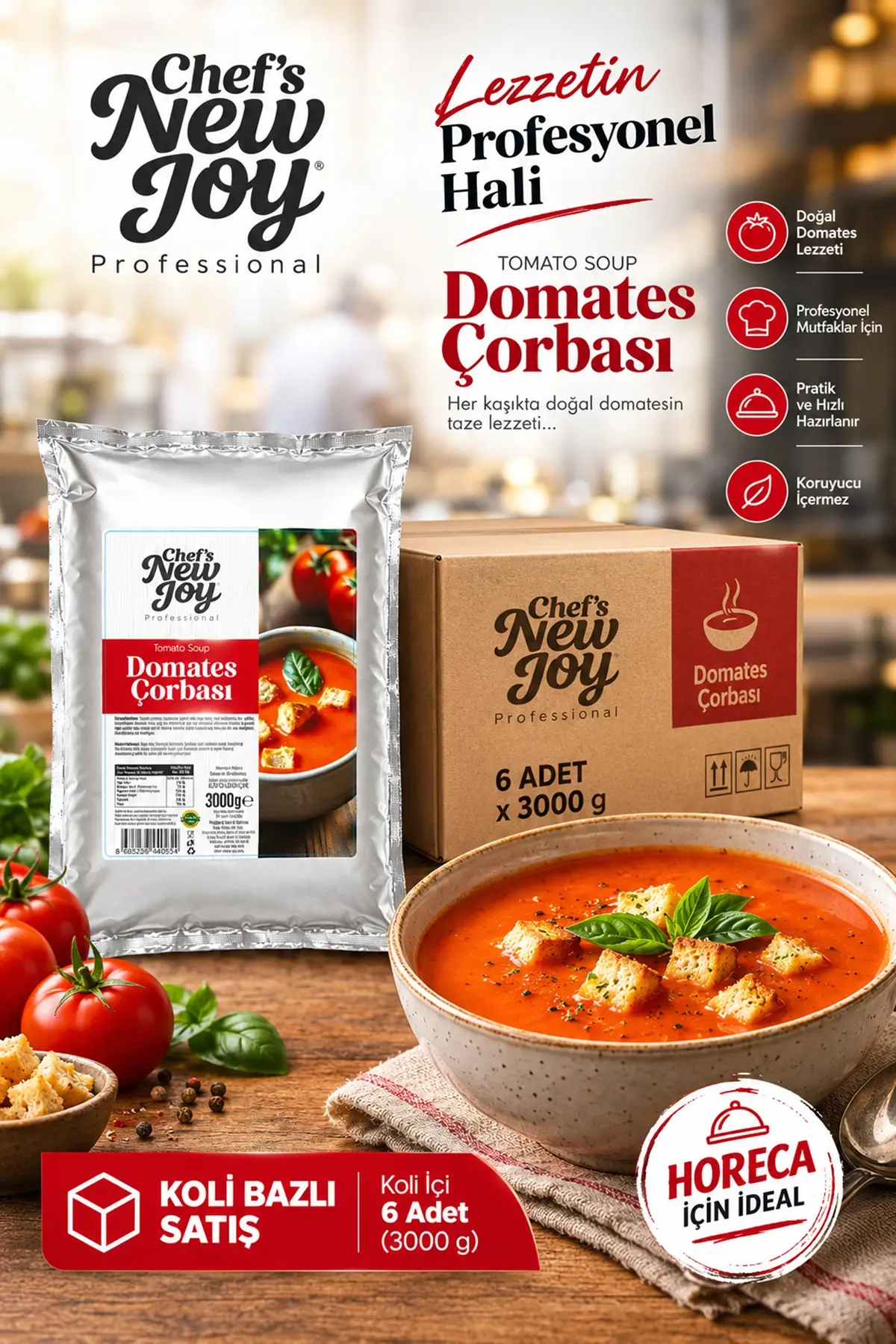 Domates Çorbası 3000 G X 6 Adet - 1 Koli Ekonomik Paket (Koli Bazlı Toptan)