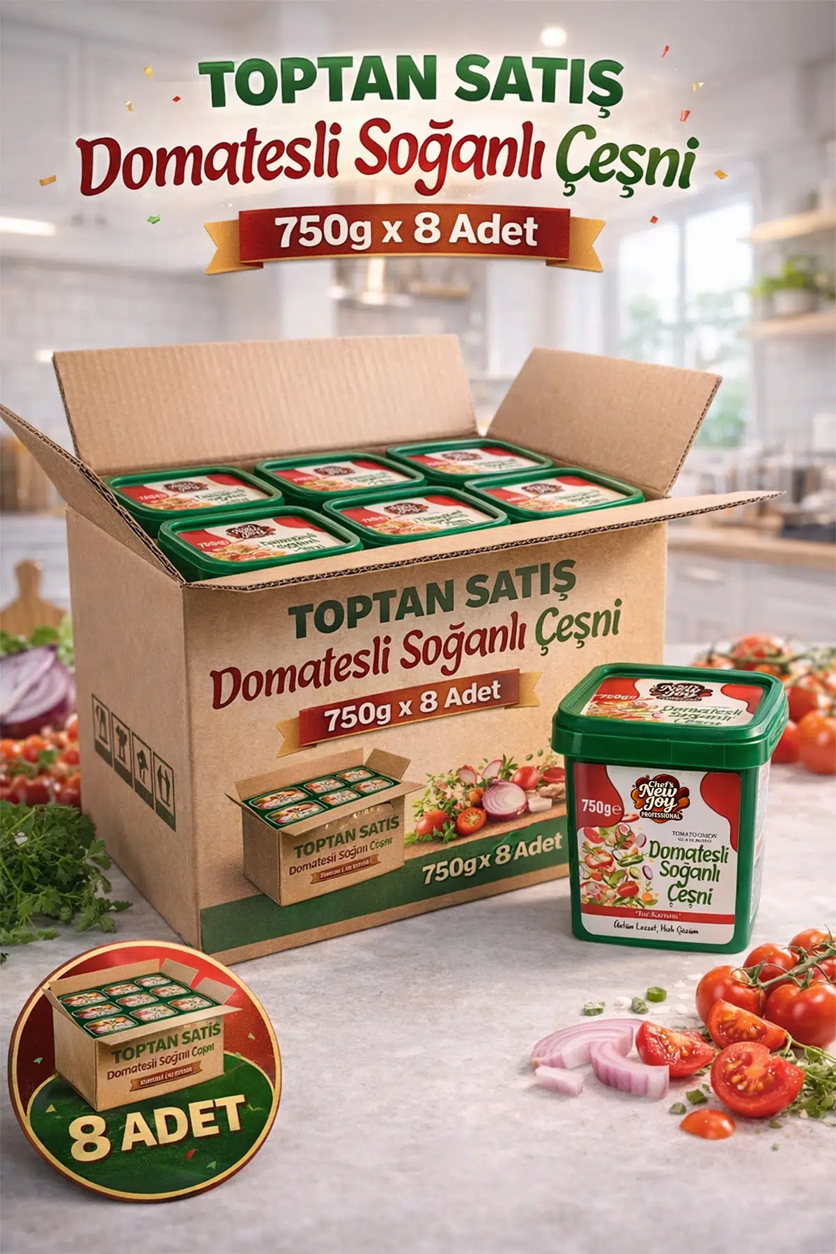 Domatesli Soğanlı Çeşni 750 G X 8 Adet - 1 Koli (Koli Bazlı Avantaj Paketi)