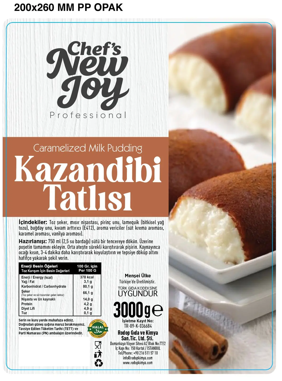 Kazandibi Tatlısı 3000 gr Caramelized Milk Pudding