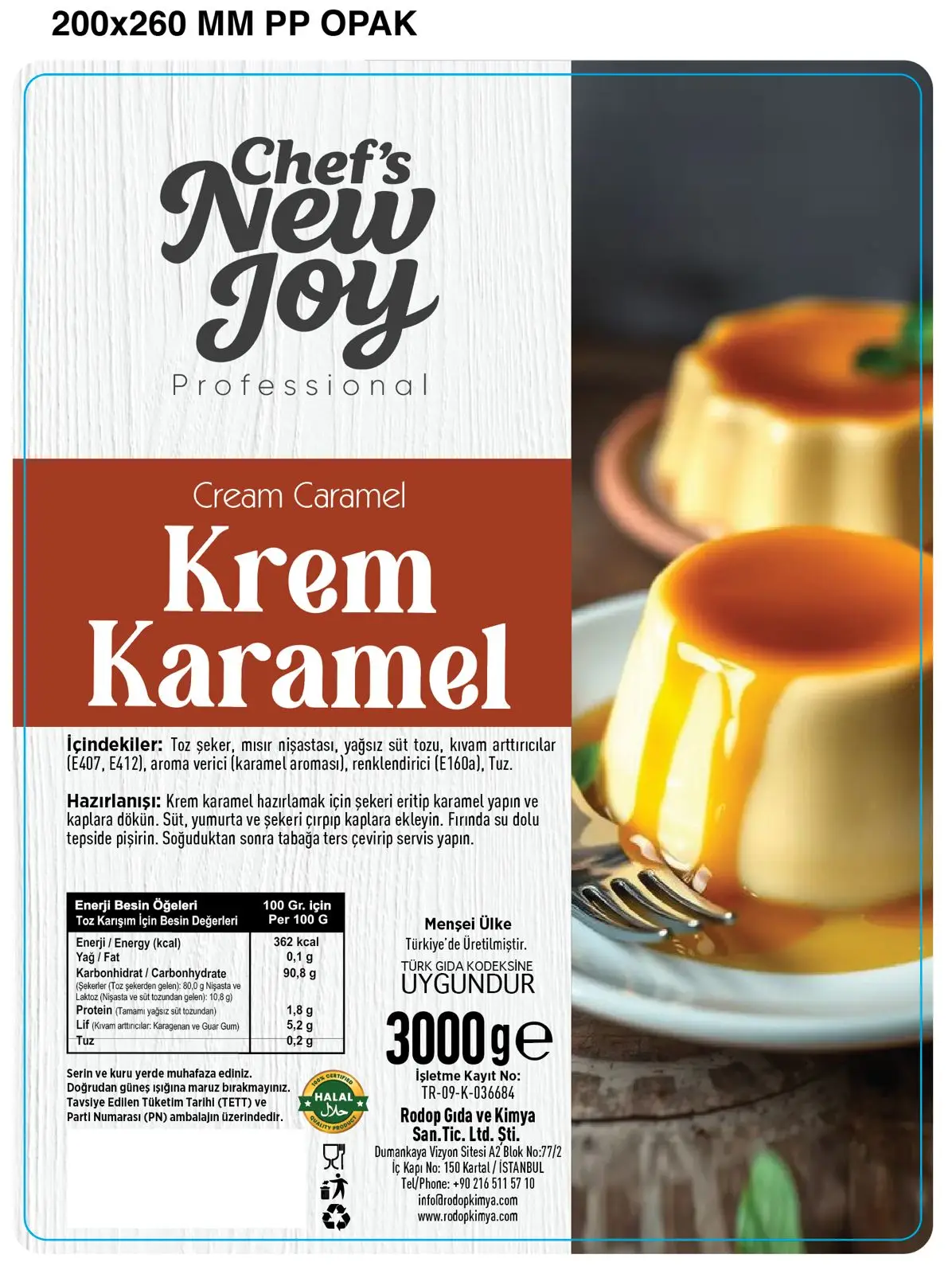 Krem Karamel 3000 gr Crem Caramel Karamel Soslu Muhallebi Tatlısı