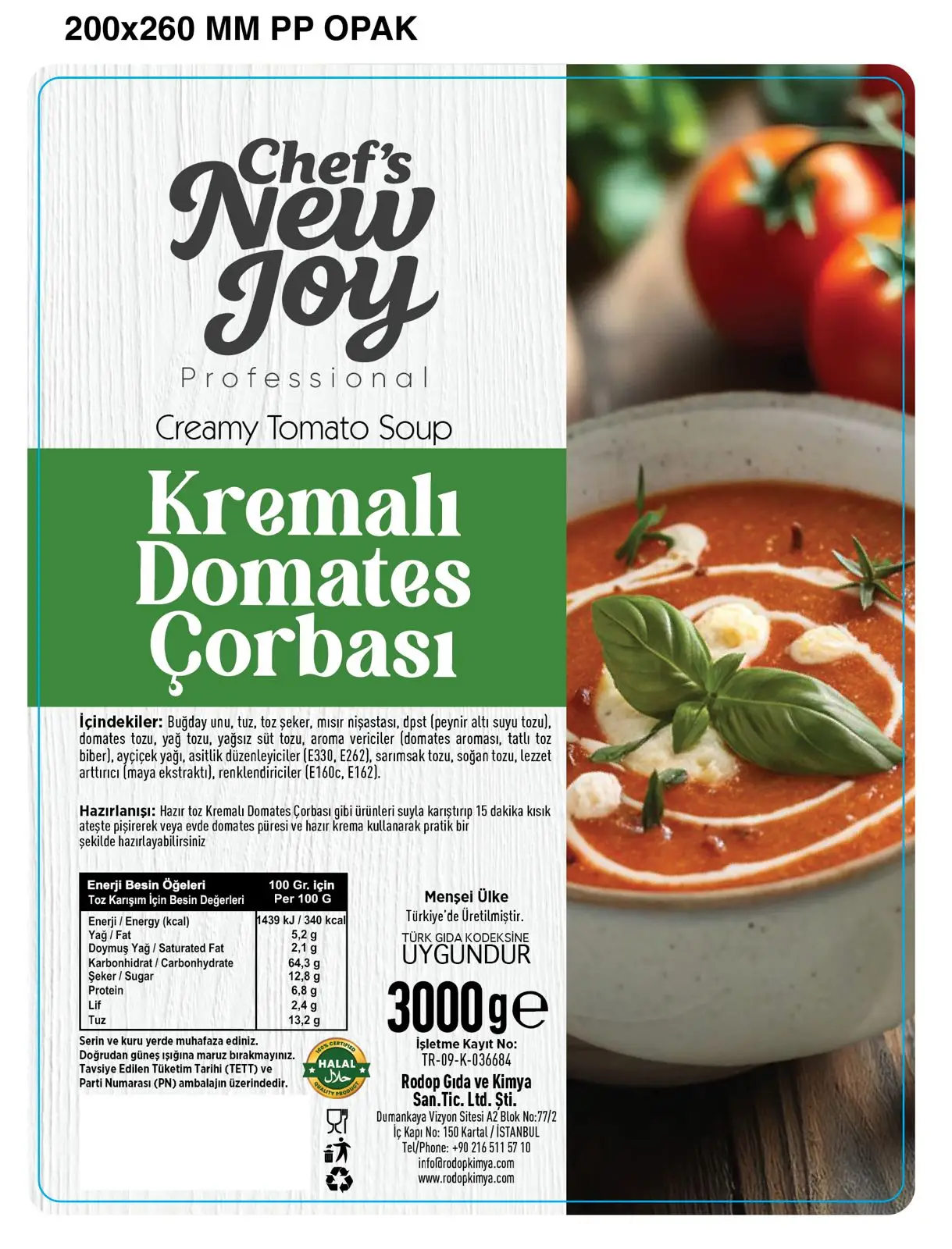 Kremalı Domates Çorbası 3000 gr Creamy Tomato Soup Hazır Çorba