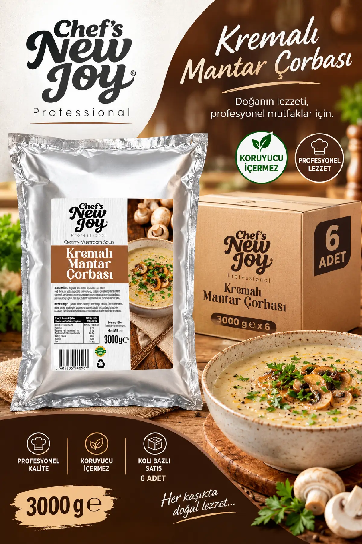 Kremalı Mantar Çorbası 3000 G X 6 Adet - 1 Koli Ekonomik Paket (Koli Bazlı Toptan)