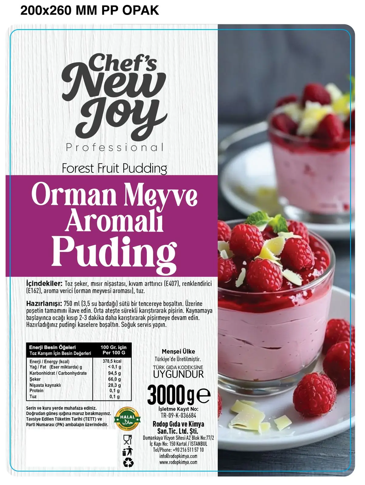 Orman Meyve Aromalı Puding 3000 gr Forest Fruit Pudding