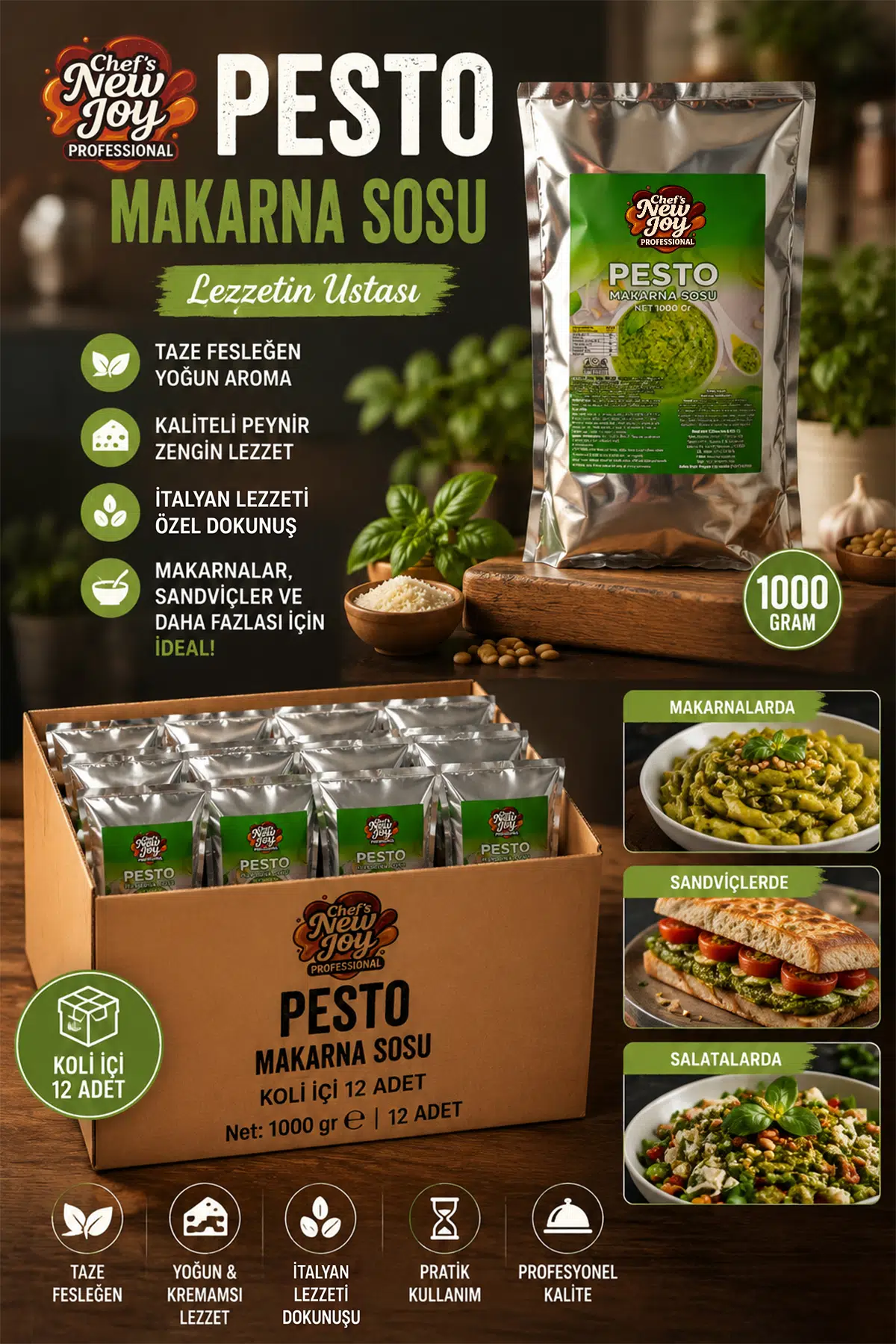 Pesto Sos 1000 G x 12 Adet - 1 Koli (Koli Bazlı Avantaj Paketi)