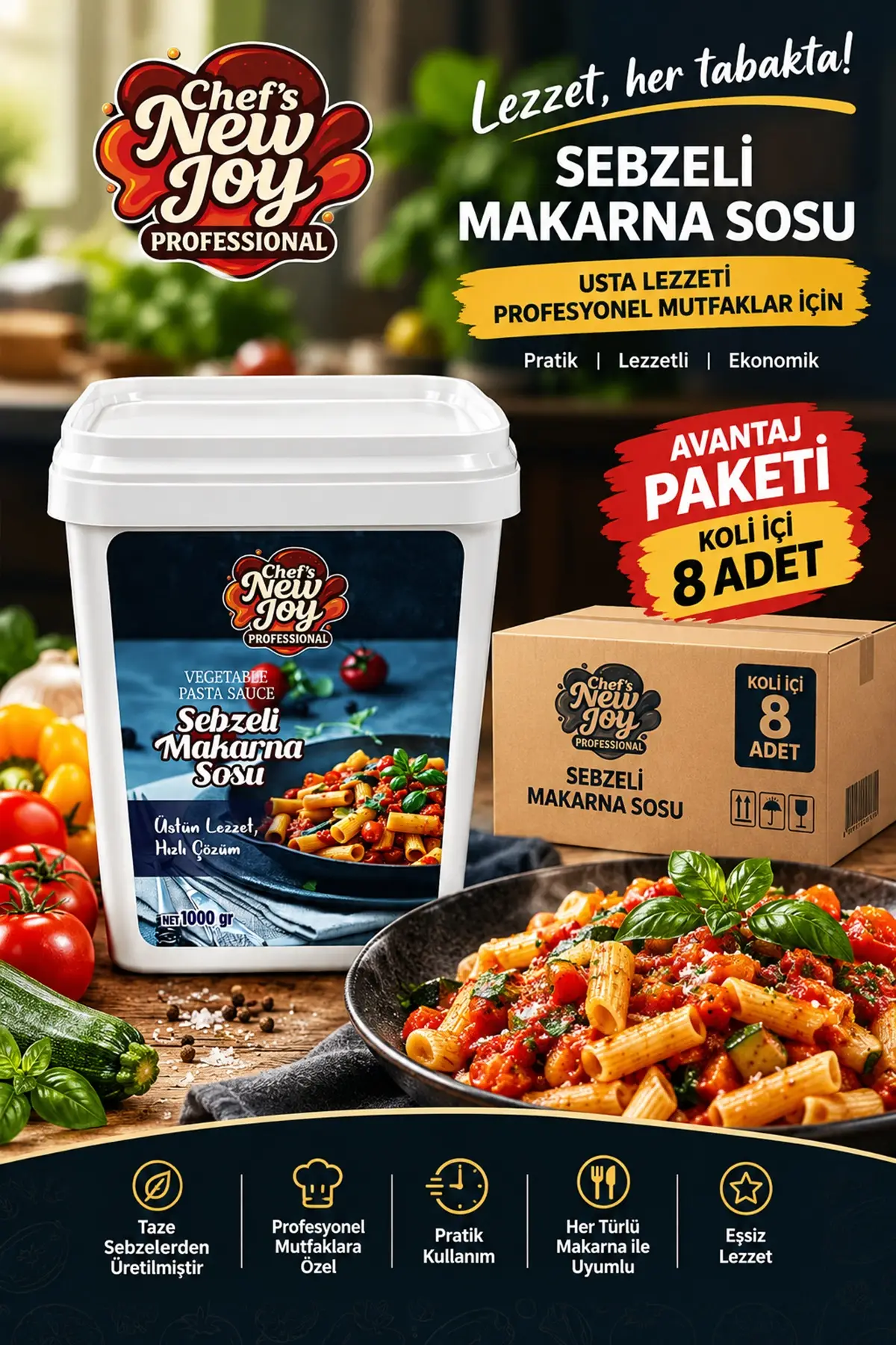 Sebzeli Makarna Sosu 1000 G x 8 Adet - 1 Koli (Koli Bazlı Avantaj Paketi)
