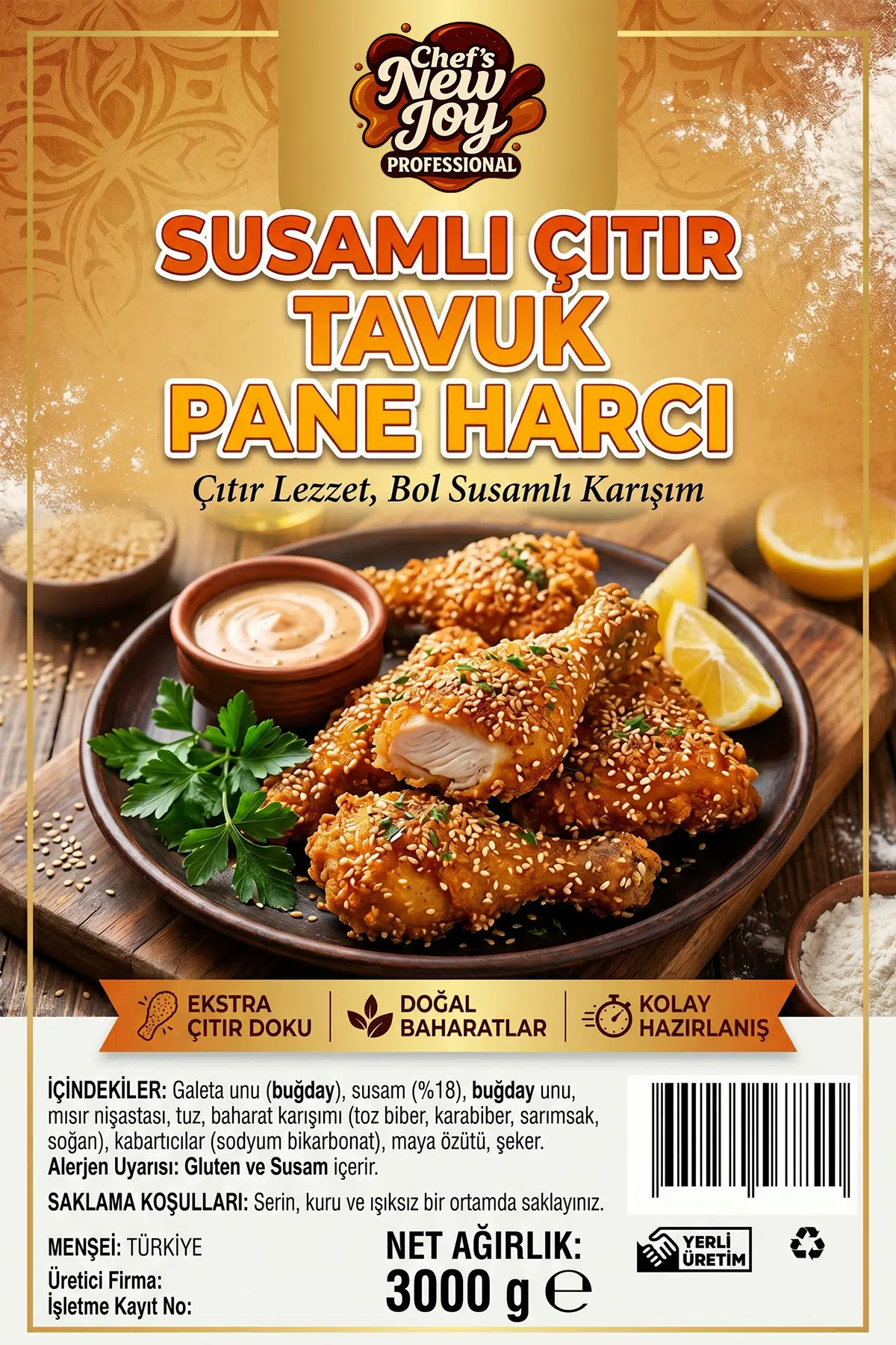 Susamlı Çıtır Tavuk Harcı 3000 gr Pane Harcı