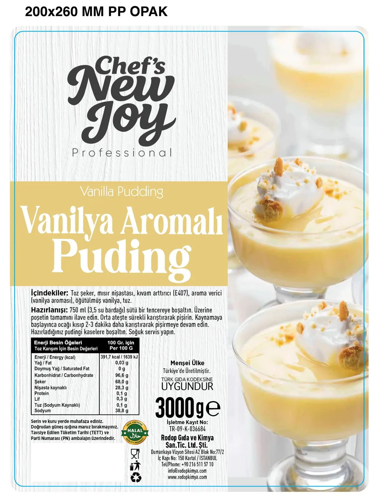 Vanilya Aromalı Puding 3000 gr Vanila Pudding